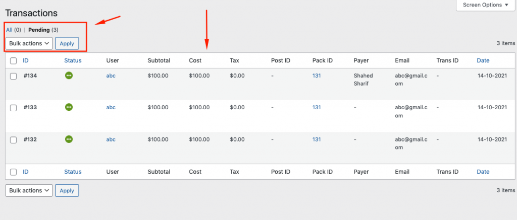 All Transactions List