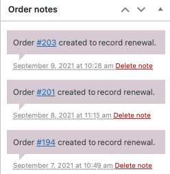 This is the screenshot of order notes Manage Subscription Payments