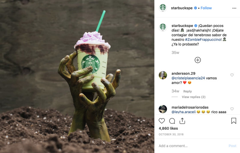Halloween social media post by Starbucks
