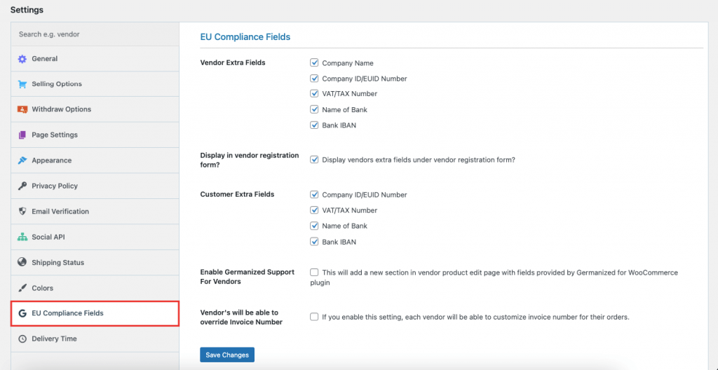 Dokan EU Compliance fields