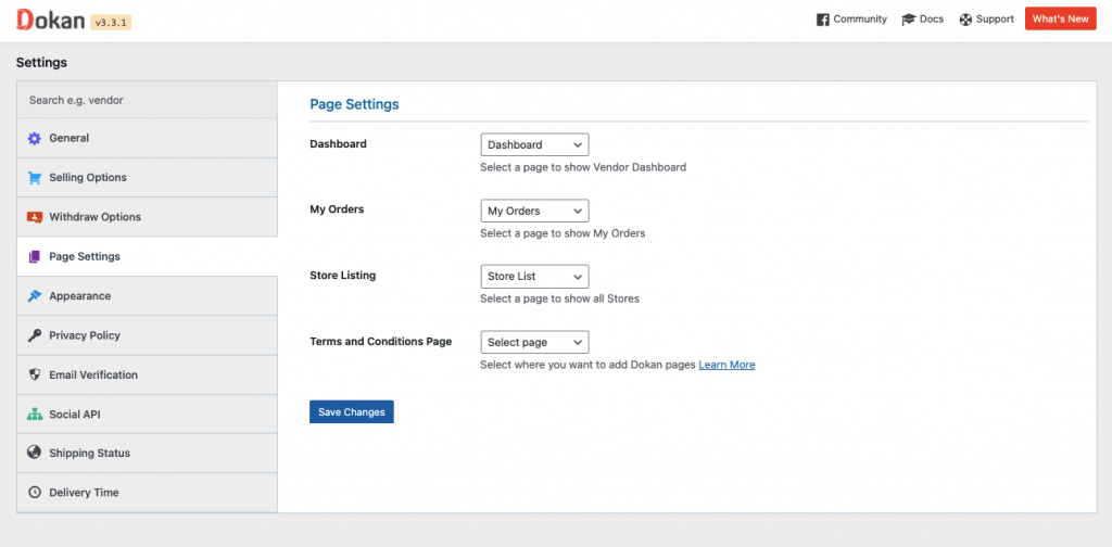 This is the screenshot of Dokan basic settings 