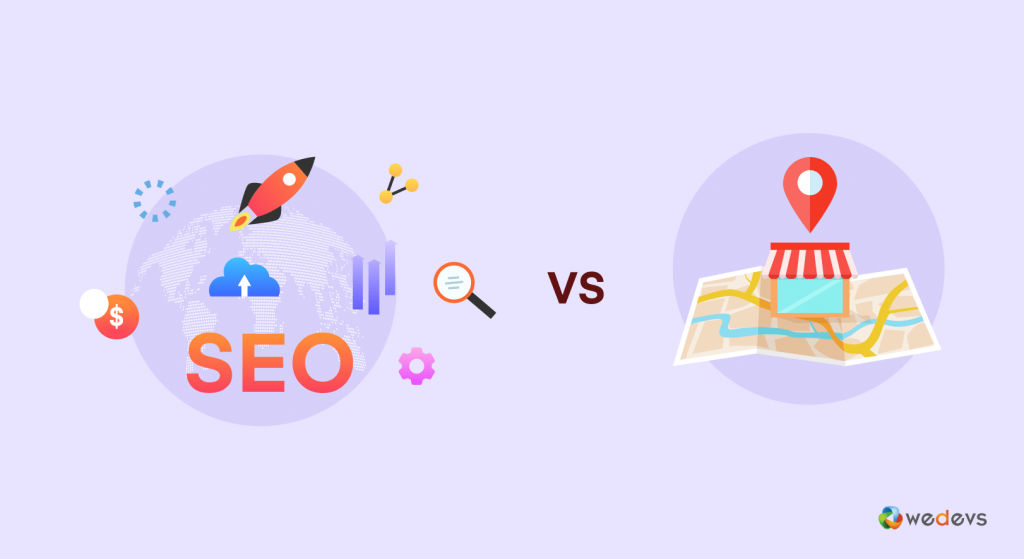 This is an image that represents SEO vs Local SEO - Key differences.  
