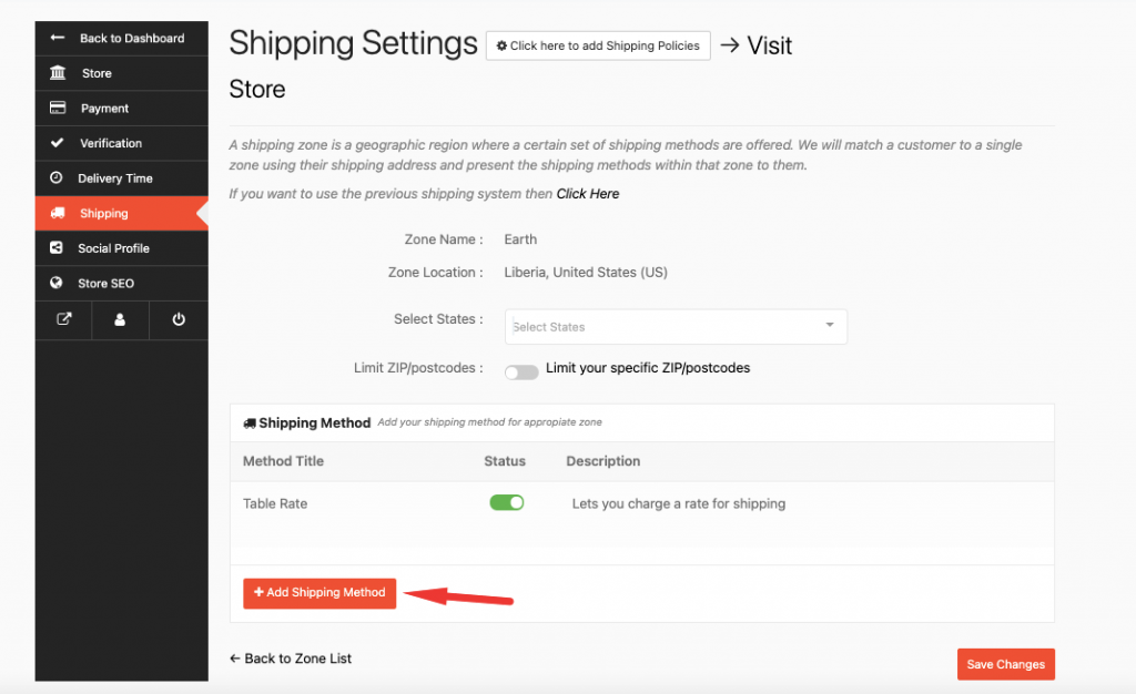 this is a screenshot of  add shipping method-vendor