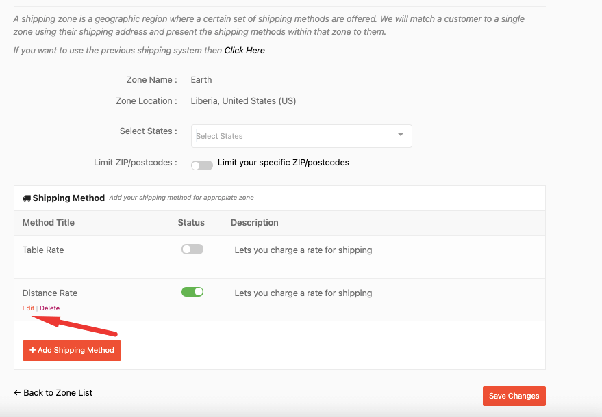 this is a screenshot of  edit shipping method