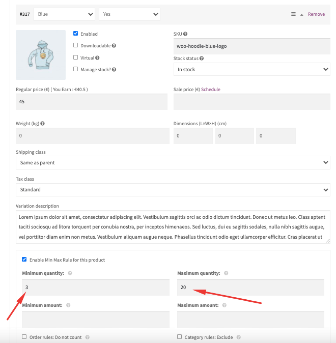 same value minimum and maximum quantities for WooCommerce