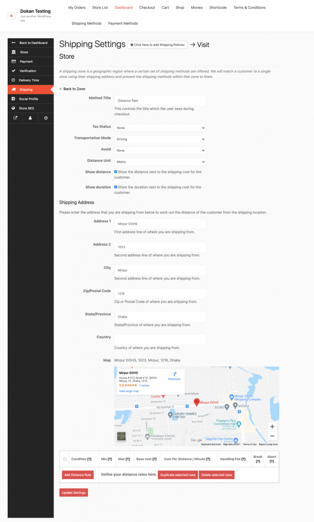 this is a screenshot of  shipping method fields