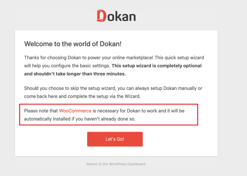 It's an image that shows the Dokan setup wizard. 