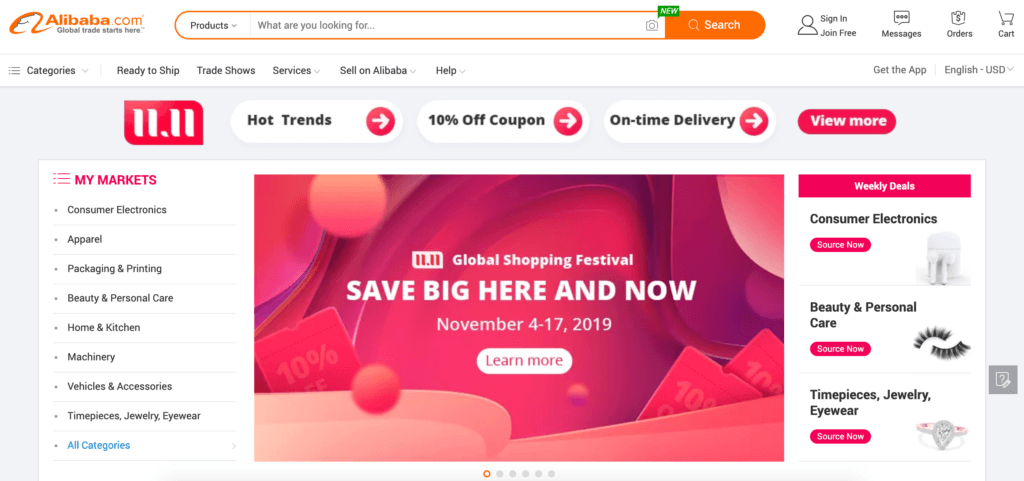Alibaba Website to find wholesalers for your online business
