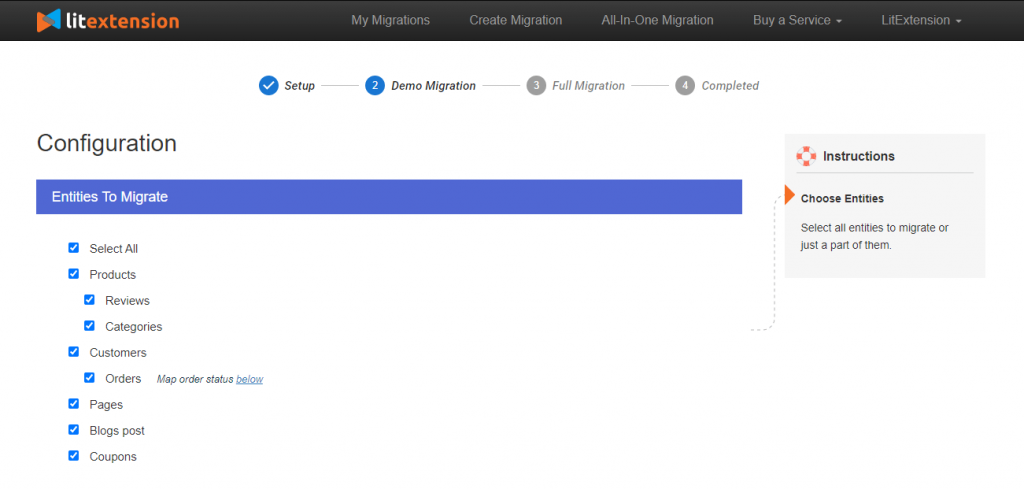 Choose-Entities Magento to WooCommerce Migration