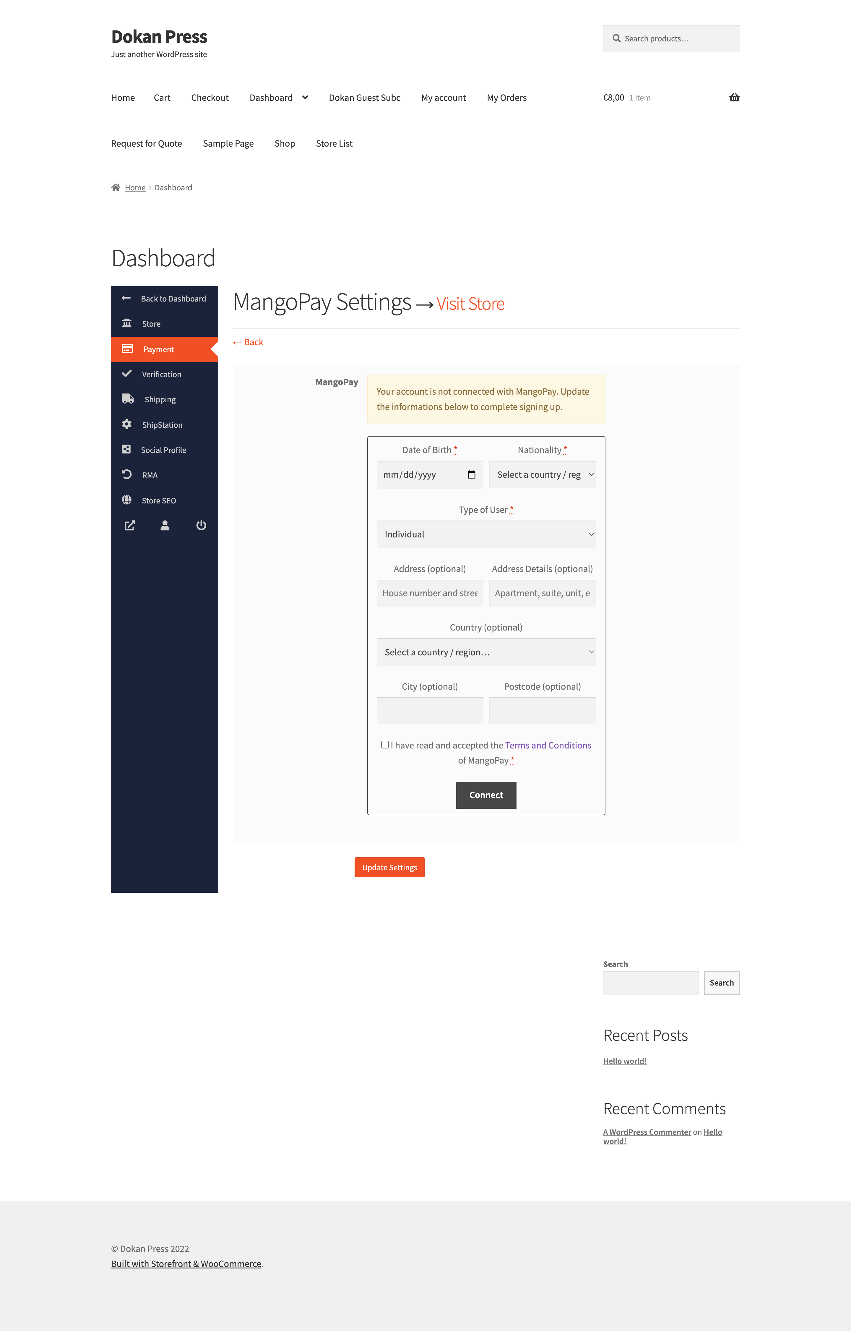 this is a screenshot of Connect to Mangopay