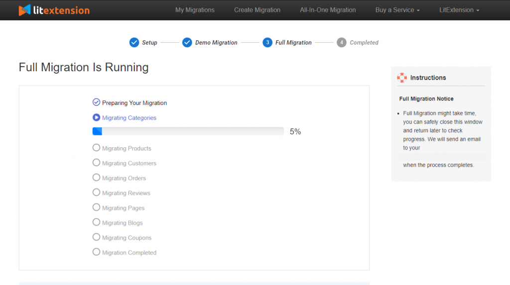 FullMigrationisrunning Magento to WooCommerce Migration