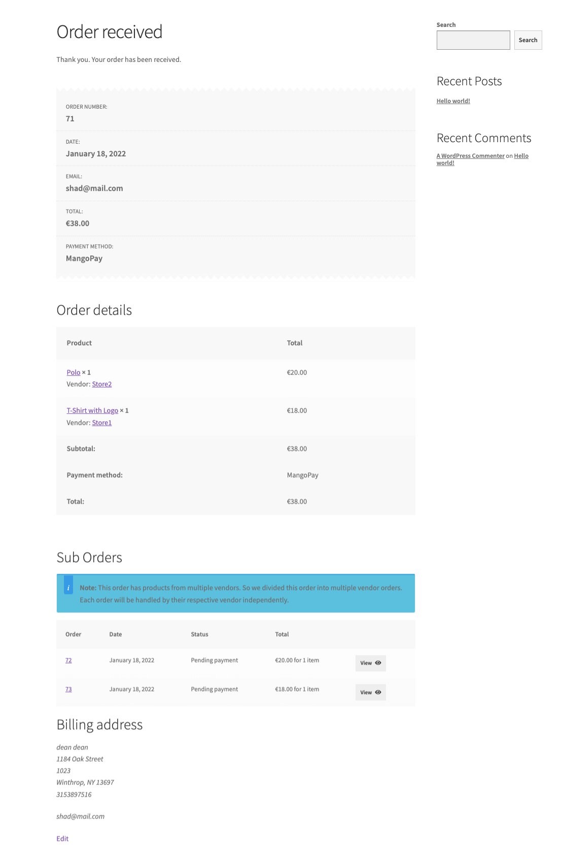 WooCommerce order details