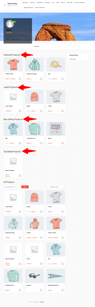 This is a screenshot of the product section preview
