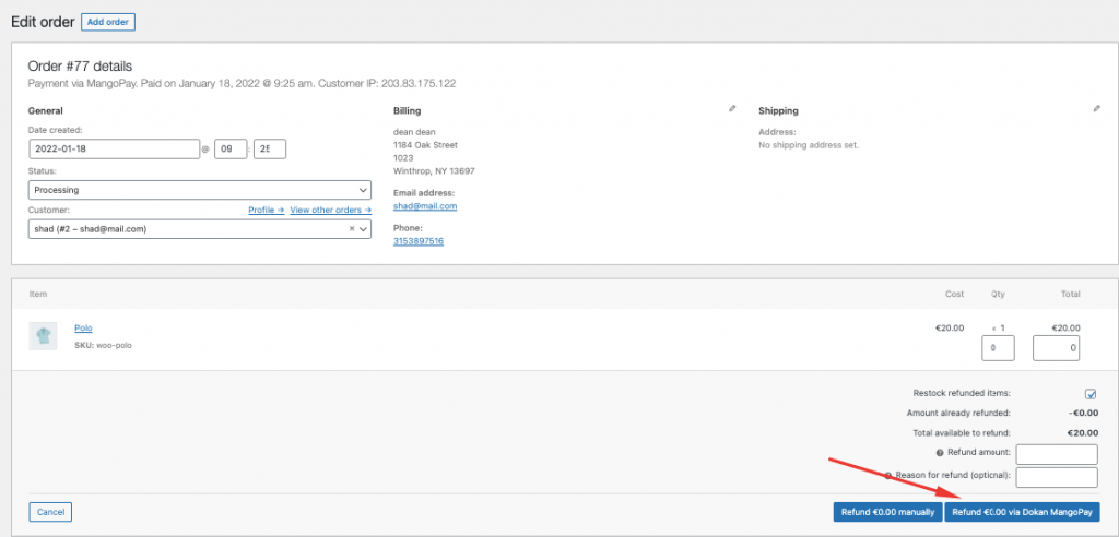 Refund Orders from Admin Dashboard