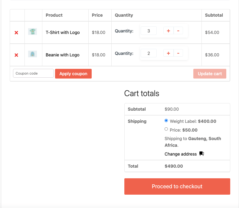 cart for table rate shipping