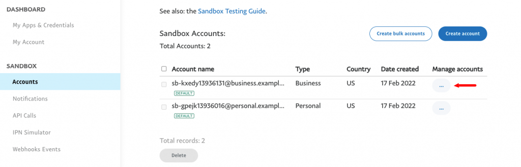 Sandbox account