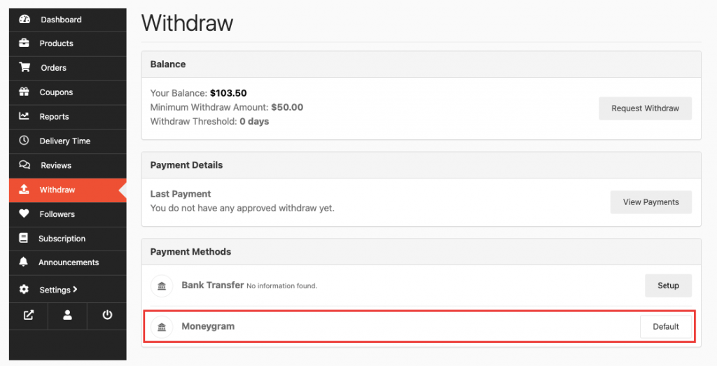 this is a screenshot of the withdraw section