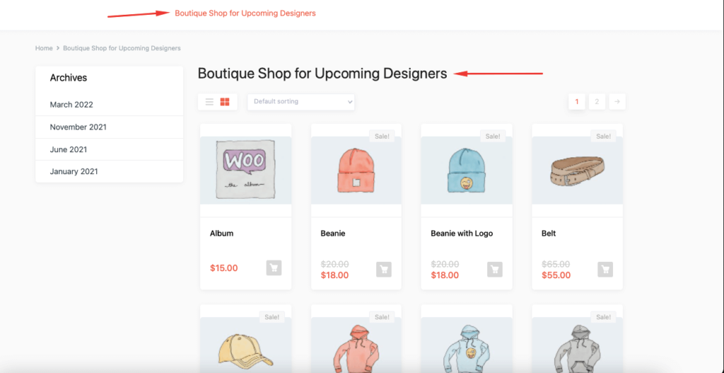 updated WooCommerce shop page title