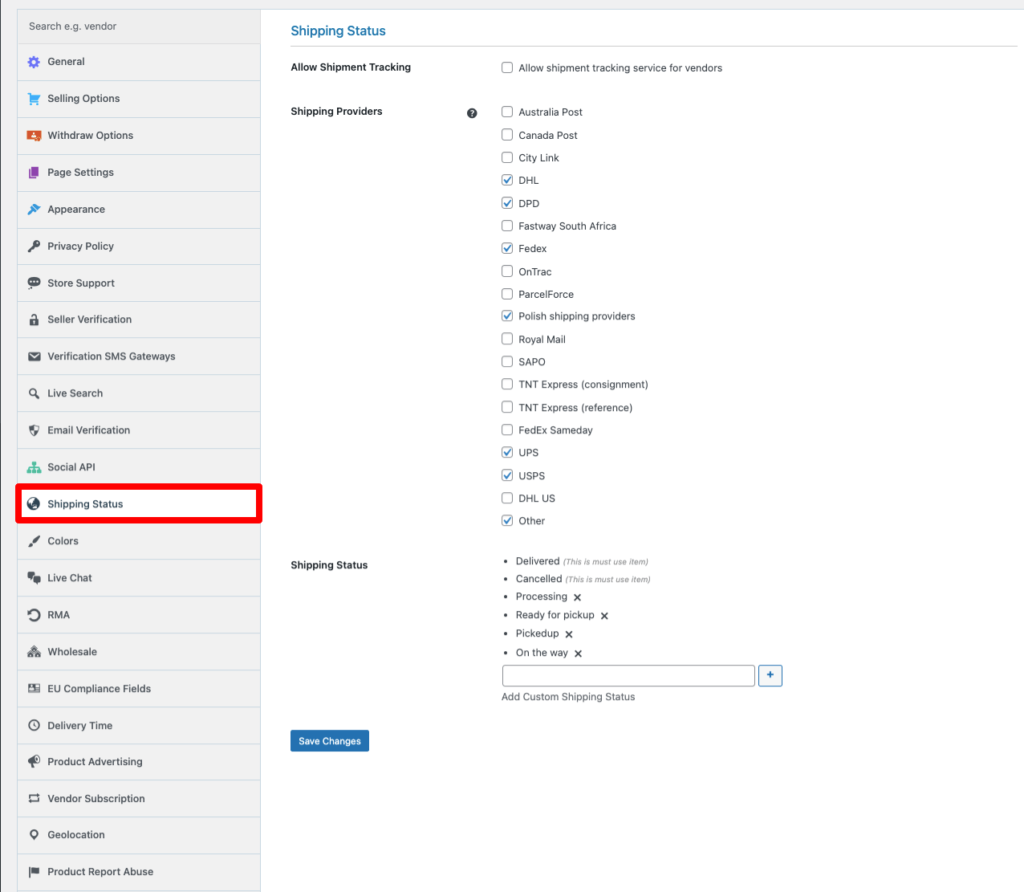 Dokan Shipping Status