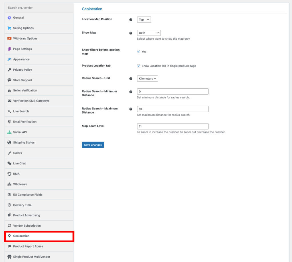 Geolocation Overview of Dokan settings