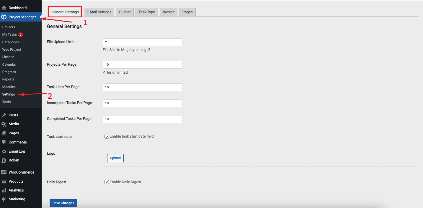 How to configure General settings of WP Project Manager