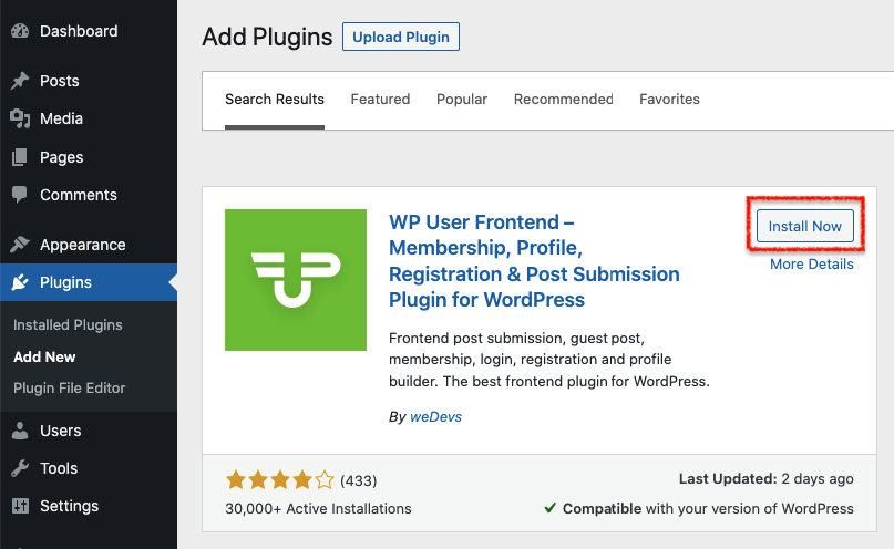 Download and Install WP User Frontend