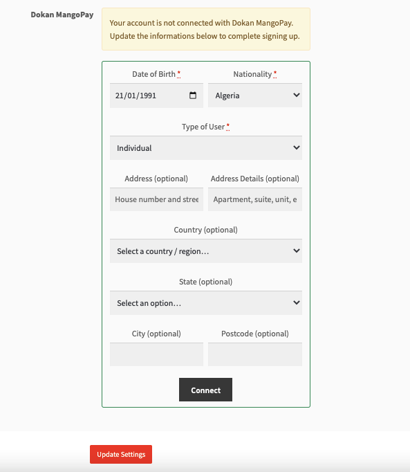 connect mangopay with vendors account