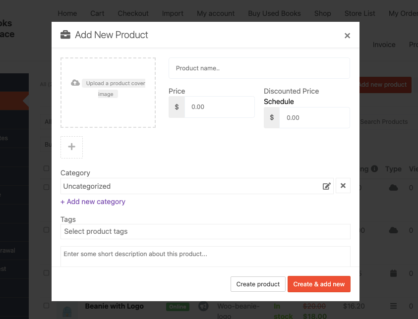 This image shows how to add new product