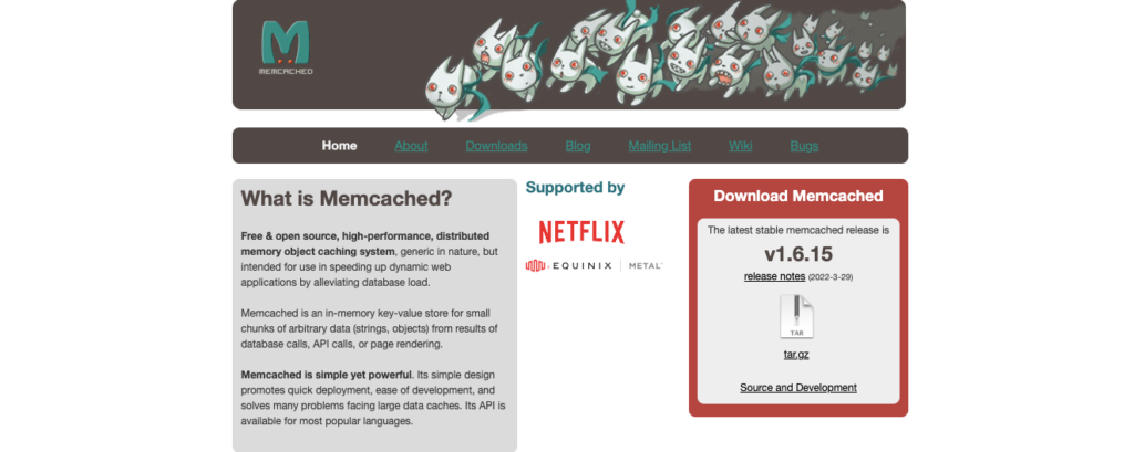 This is a screenshot of the Memcached WordPress object caching solution homepage