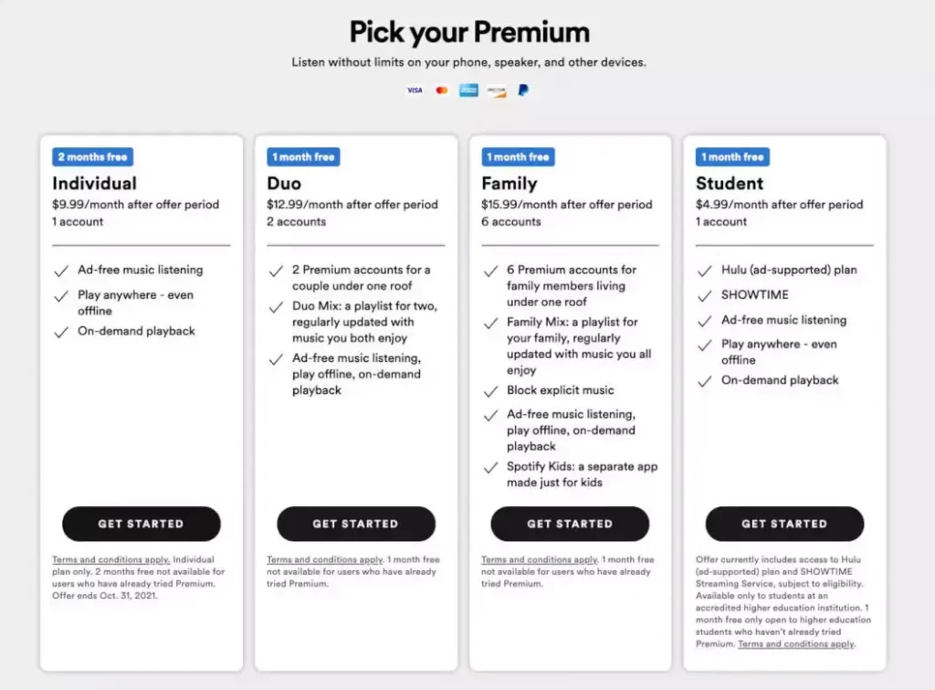 Spotify follows the tiered membership pricing strategy