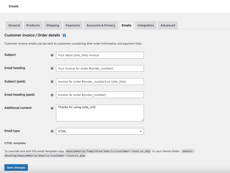 Add WooCommerce email details_how to send customer invoice in WooCommerce