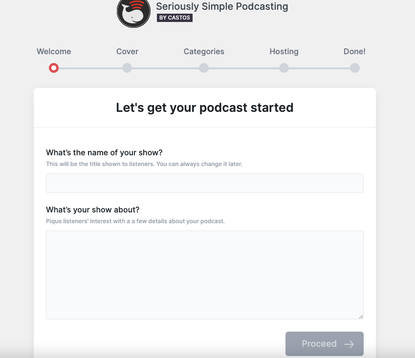 A screenshot on Configuring the setup wizard of Seriously Simple Podcast plugin