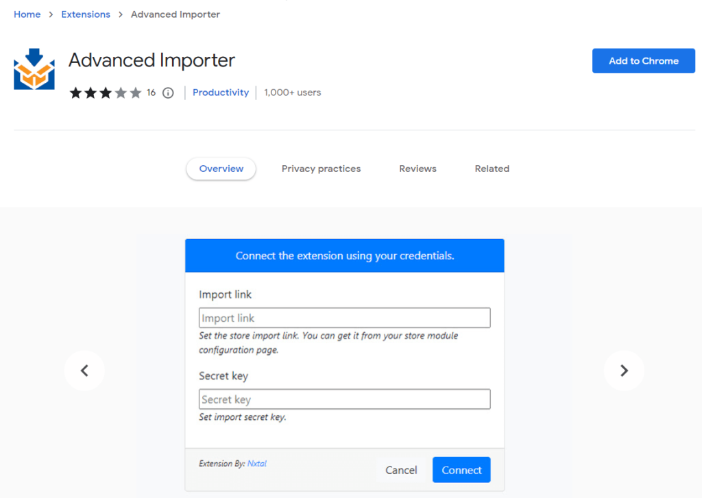 A screenshot showing how to use  advanced importer chrome extension