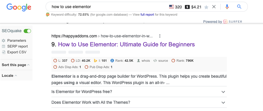 How to use elementor search result 