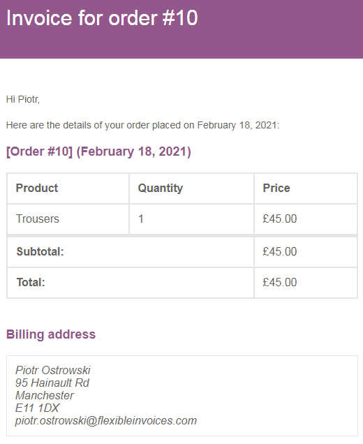 WooCommerce invoice email