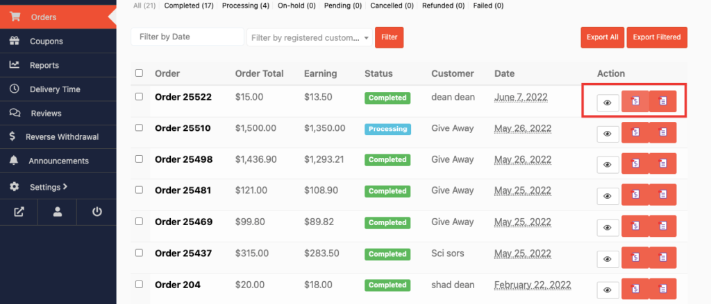 vendor dashboard