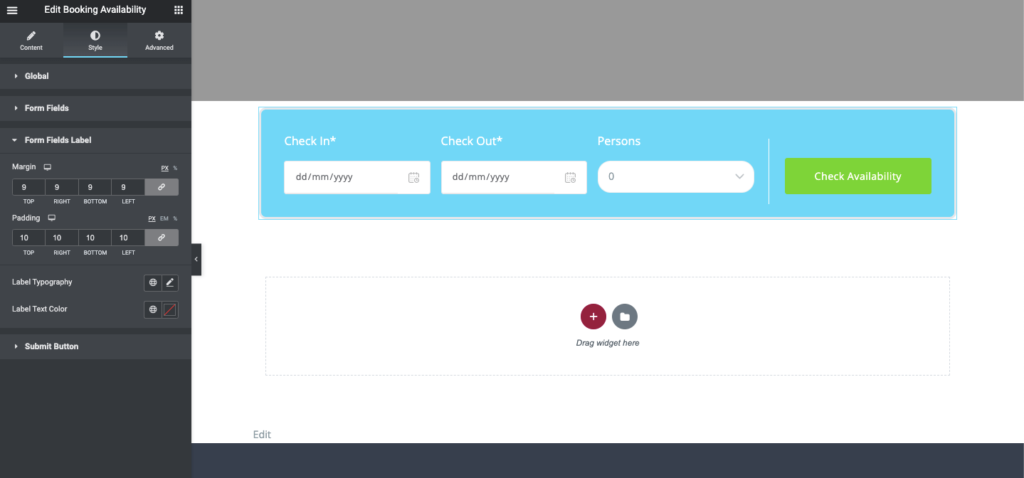 Form fields label