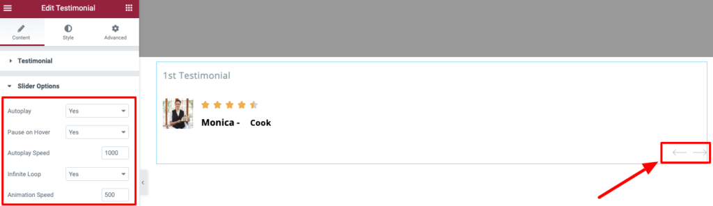 Testimonial slider options