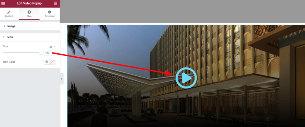 Video popup icon style setting