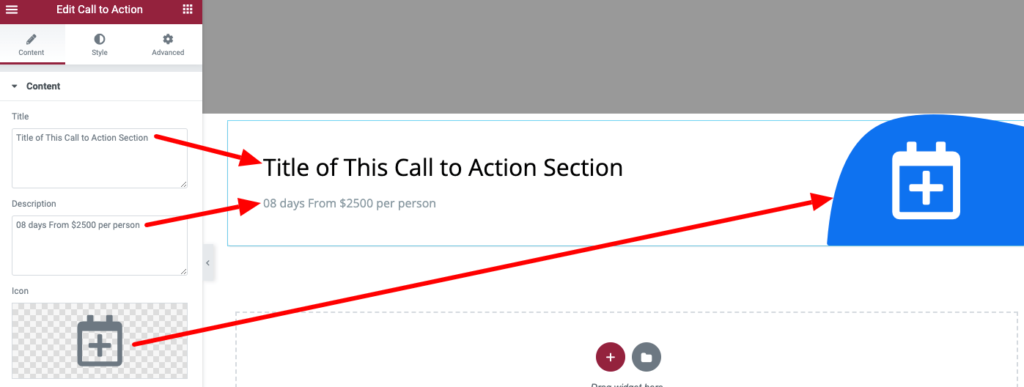 Call to action content customization