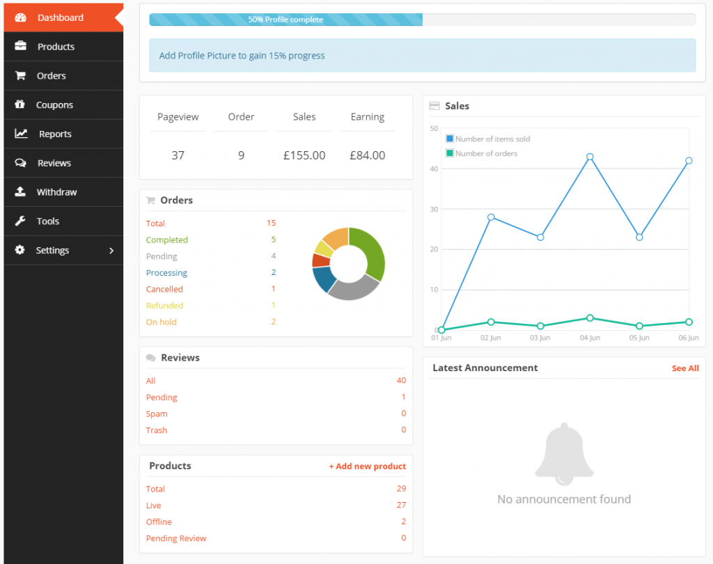 vendor dashboard to overview store updates