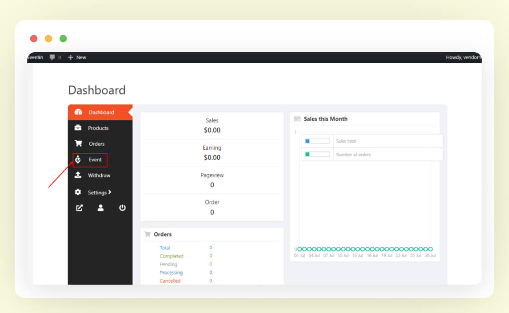 A screenshot on submit event from the vendor dashboard