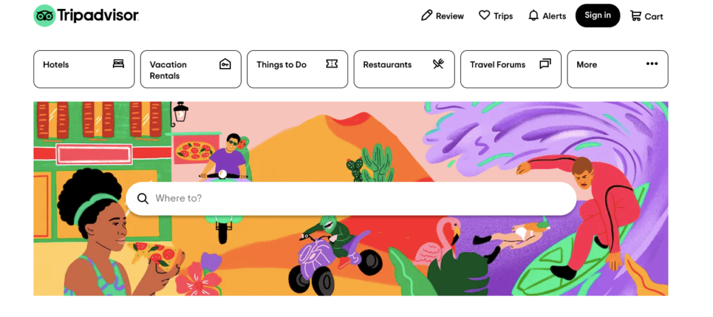 A screenshot of tripadvisor homepage