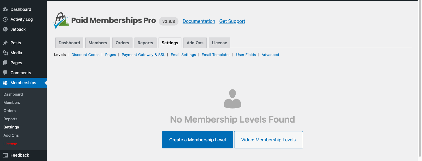 create or edit a membership level from settings 