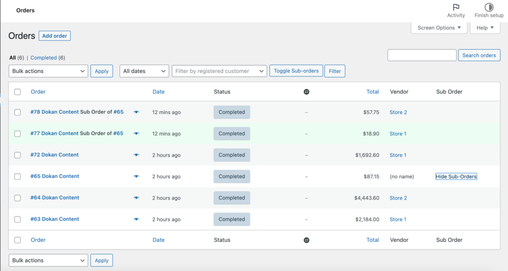 this is a screenshot of Dokan WooCommerce orders