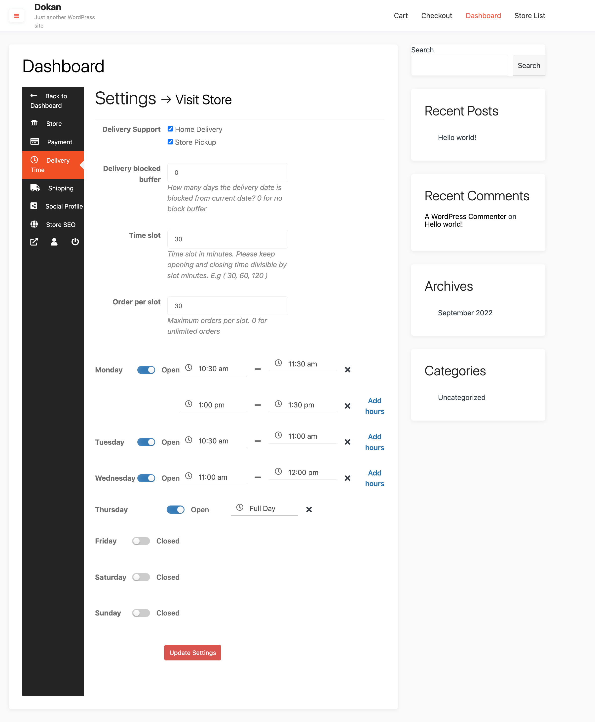 this is a screenshot of Vendor Delivery time settings for vendors