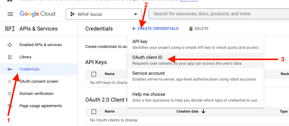 CREATE CREDENTIALS > OAuth client ID