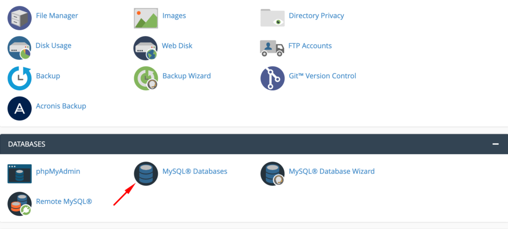 A screenshot of cPanel My SQL database