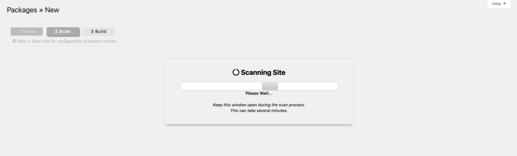 A screenshot of WordPress Duplicator plugin Scanning WordPress site