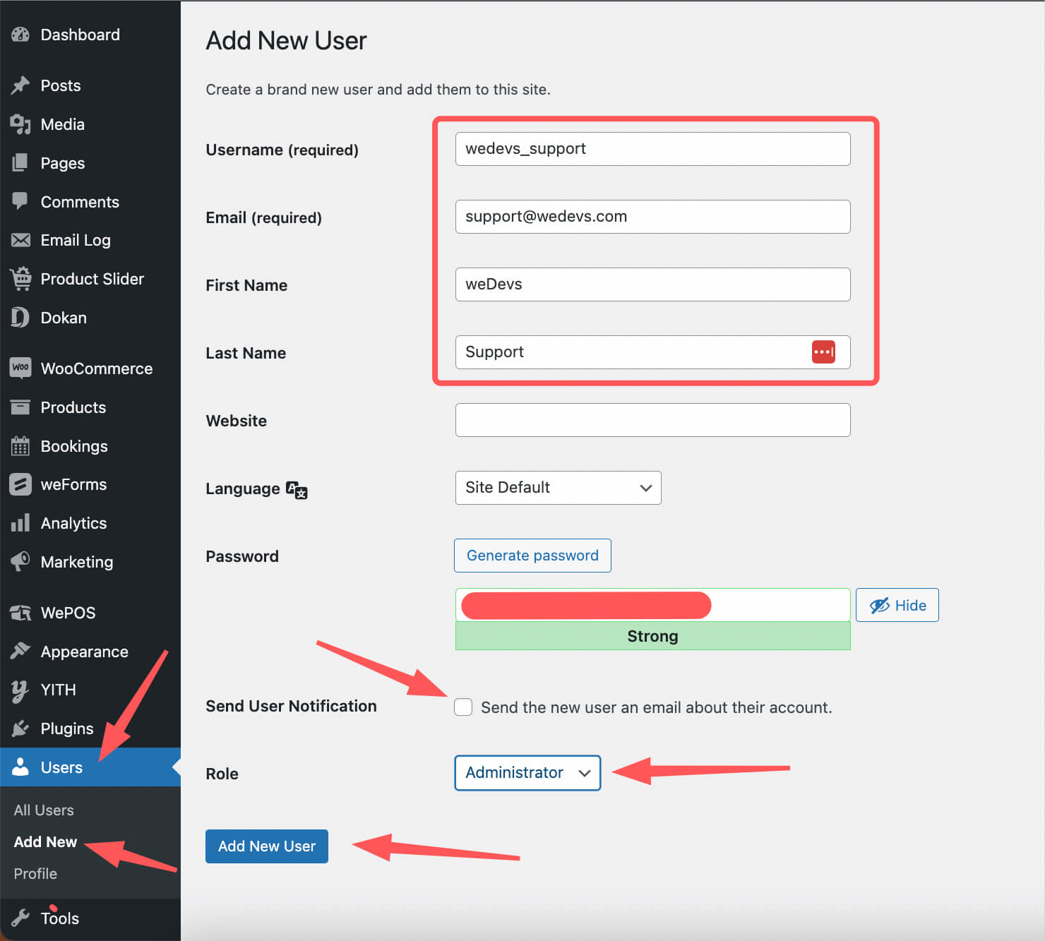 How to create an admin account wedevs